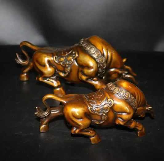 China brass blessing cow wealth crafts statue