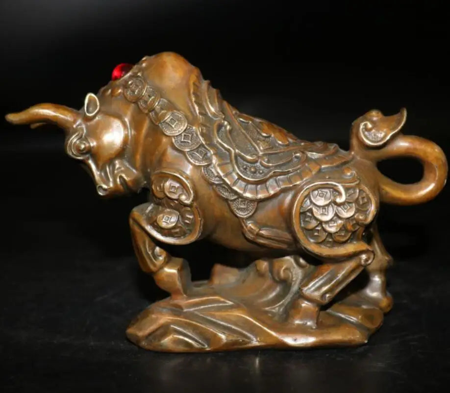 China brass blessing cow wealth crafts statue