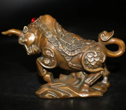 China brass blessing cow wealth crafts statue