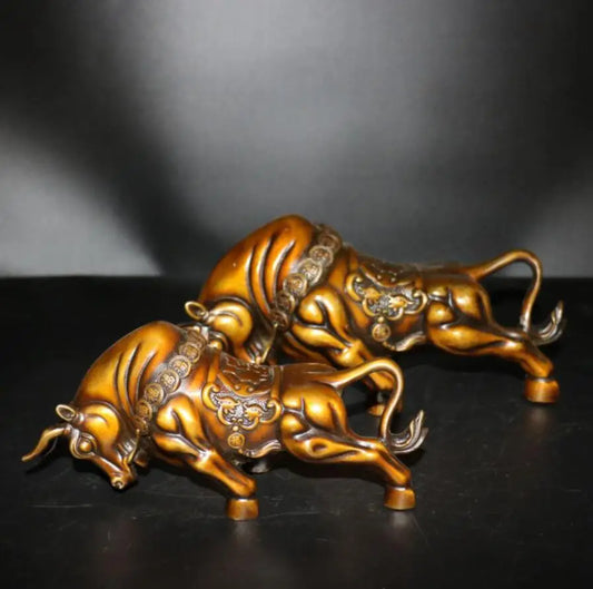 China brass blessing cow wealth crafts statue