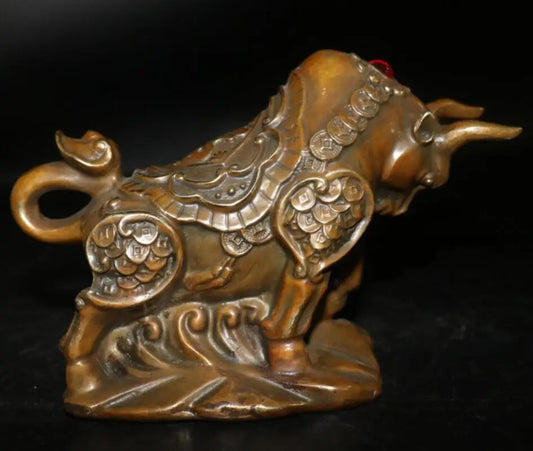 China brass blessing cow wealth crafts statue