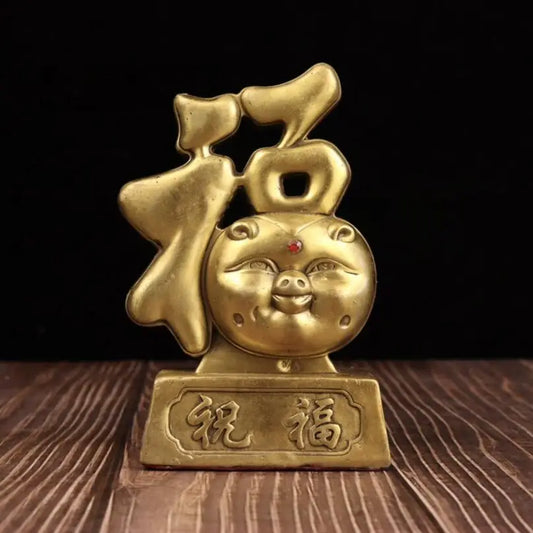China brass blessing word pig crafts statue