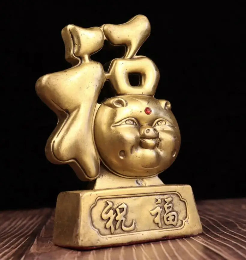 China brass blessing word pig crafts statue