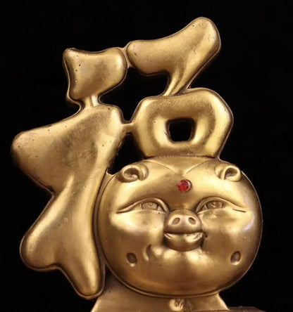 China brass blessing word pig crafts statue