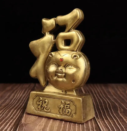 China brass blessing word pig crafts statue
