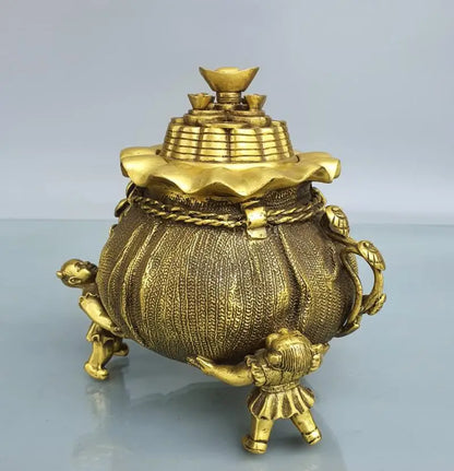 China brass boy money bag Incense burner crafts statue