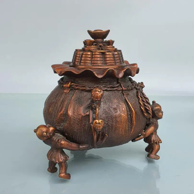 China brass boy money bag Incense burner crafts statue