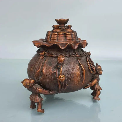 China brass boy money bag Incense burner crafts statue