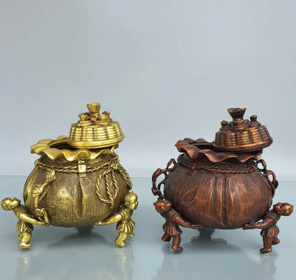 China brass boy money bag Incense burner crafts statue