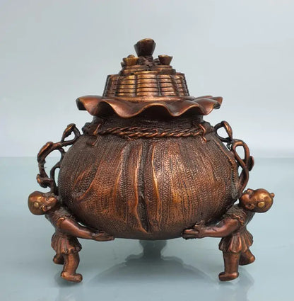 China brass boy money bag Incense burner crafts statue