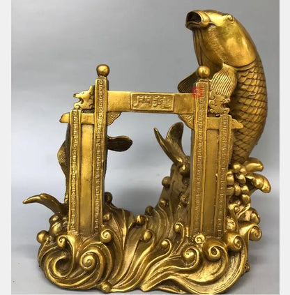 China brass carp leaped over dragon's gate crafts statue