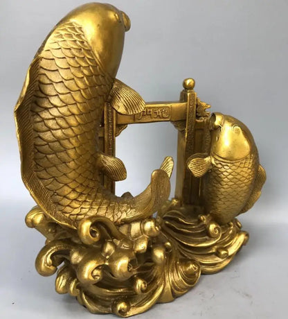 China brass carp leaped over dragon's gate crafts statue