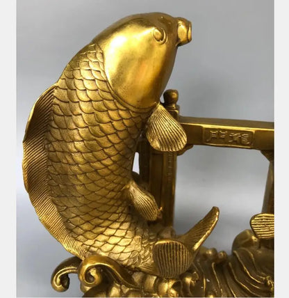China brass carp leaped over dragon's gate crafts statue