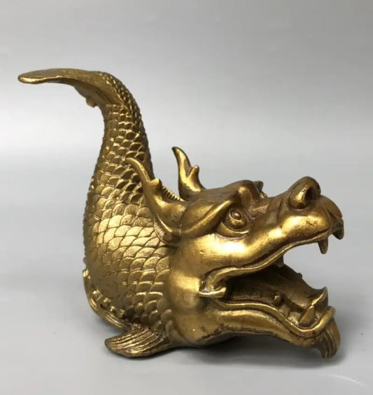China brass carving Dragon fish crafts statue