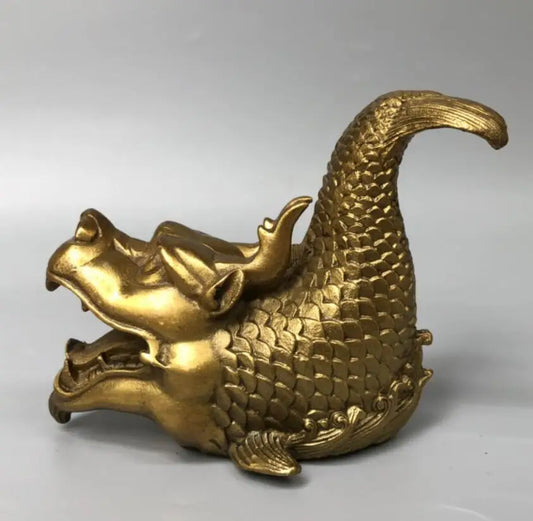 China brass carving Dragon fish crafts statue