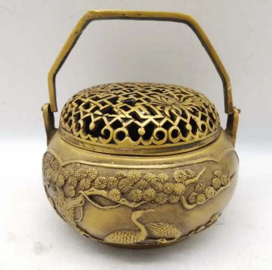 China brass carving crane incense burner crafts statue