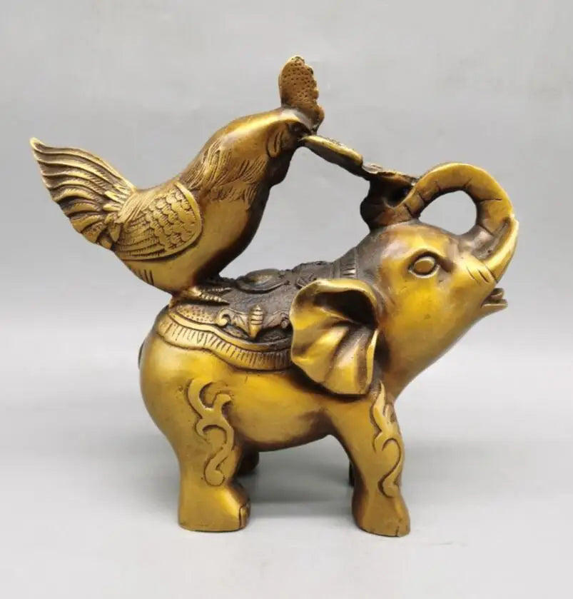 China brass chicken and elephant crafts statue