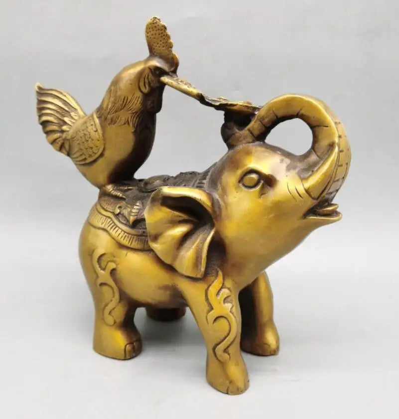 China brass chicken and elephant crafts statue