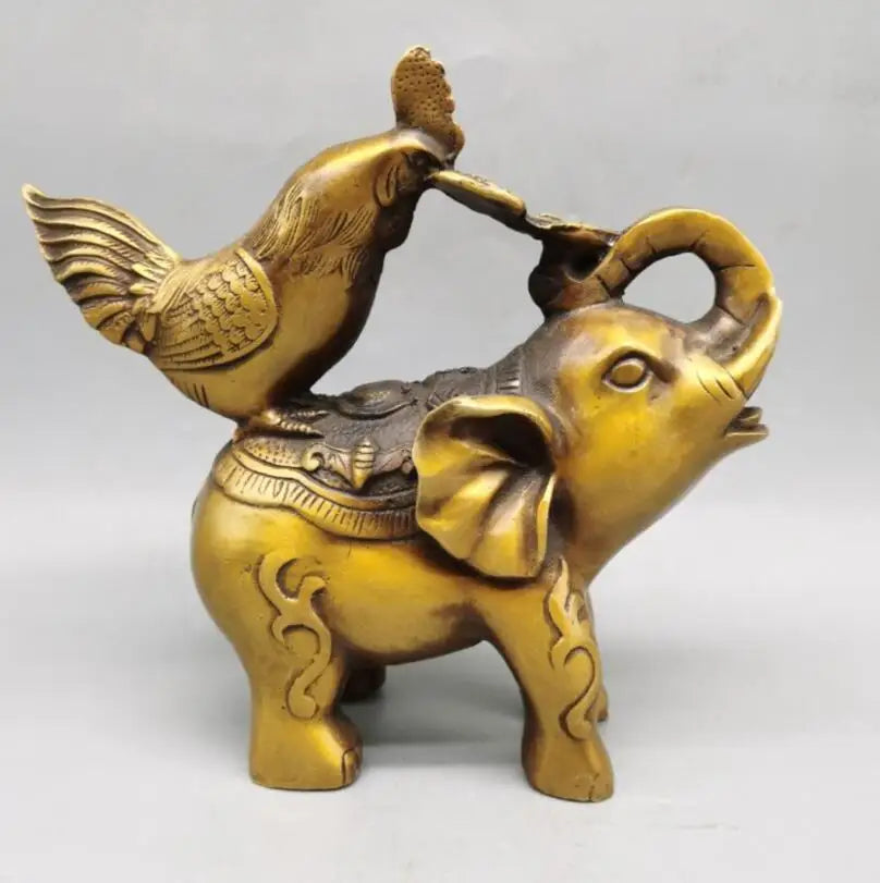 China brass chicken and elephant crafts statue