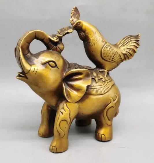 China brass chicken and elephant crafts statue