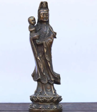 China brass child Goddess of mercy Buddha crafts statue
