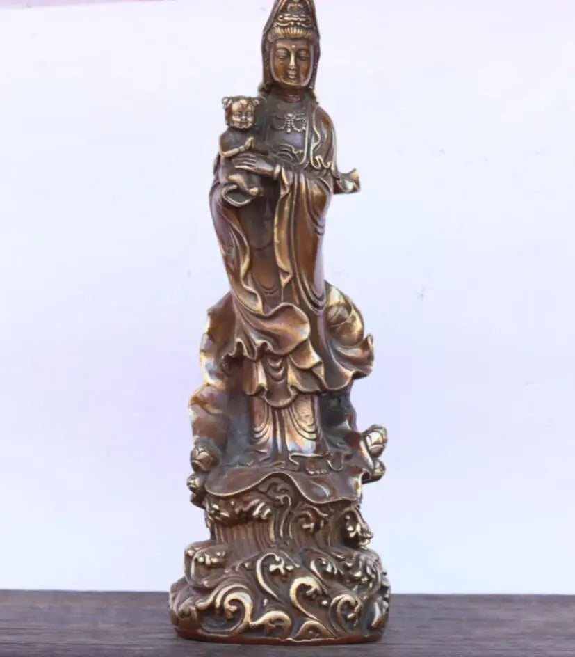 China brass child Goddess of mercy Buddha crafts statue