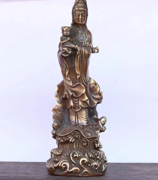 China brass child Goddess of mercy Buddha crafts statue