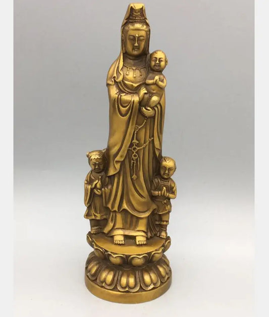 China brass child Goddess of mercy Buddha crafts statue