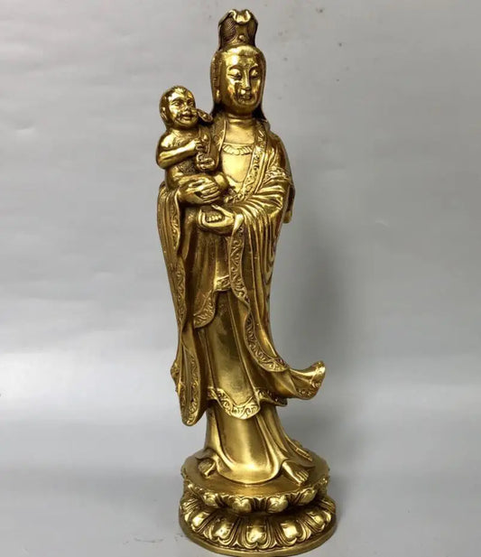China brass child Guanyin Buddha crafts statue