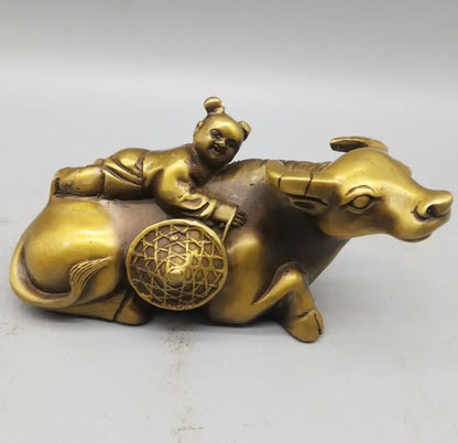 China brass child Riding cow crafts statue