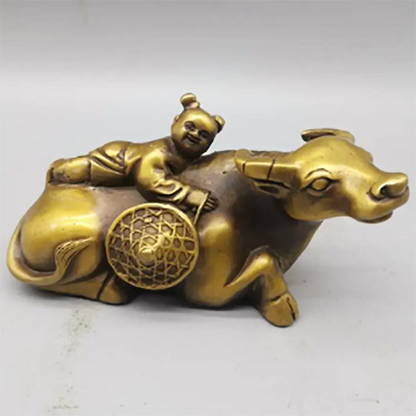 China brass child Riding cow crafts statue
