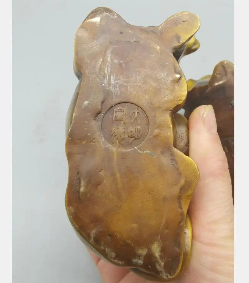 China brass child Riding cow crafts statue