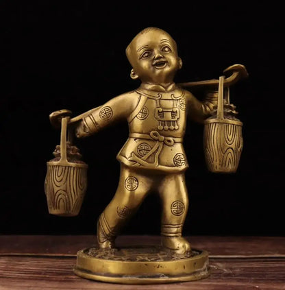 China brass child send wealth crafts statue