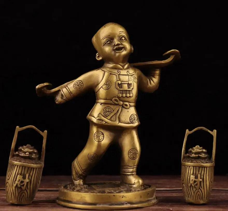 China brass child send wealth crafts statue