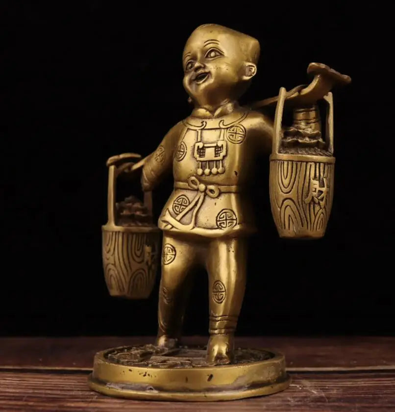 China brass child send wealth crafts statue