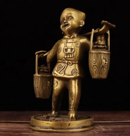 China brass child send wealth crafts statue