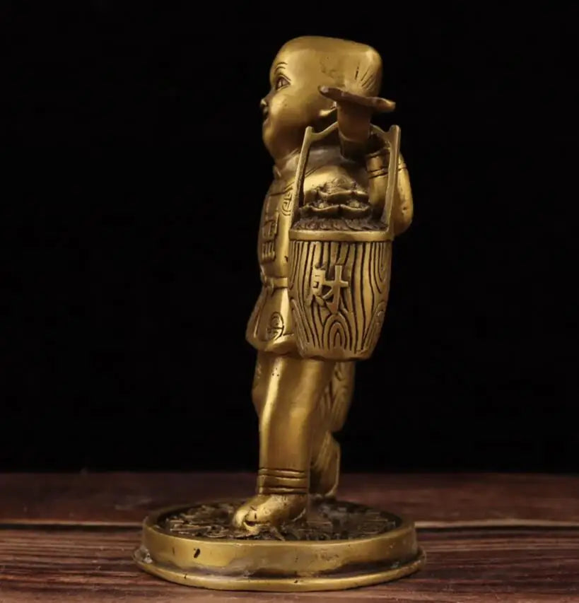 China brass child send wealth crafts statue