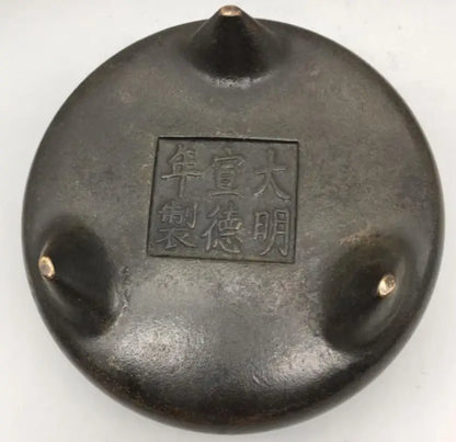 China brass circular ear Incense burner crafts statue