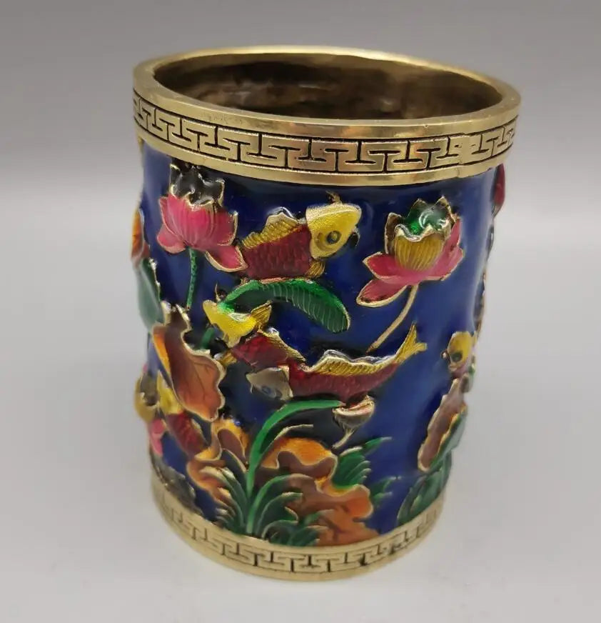 China brass cloisonne Pen holder crafts statue