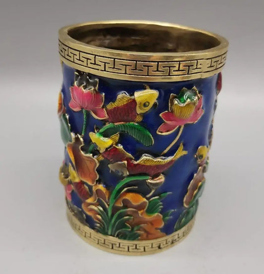China brass cloisonne Pen holder crafts statue