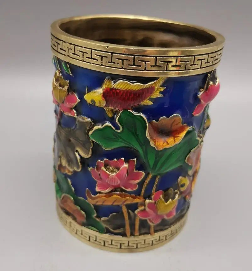China brass cloisonne Pen holder crafts statue