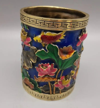 China brass cloisonne Pen holder crafts statue