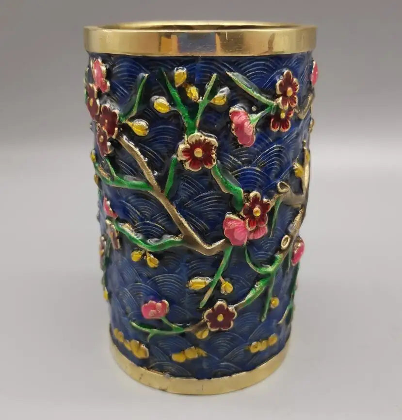 China brass cloisonne Pen holder crafts statue