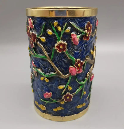 China brass cloisonne Pen holder crafts statue