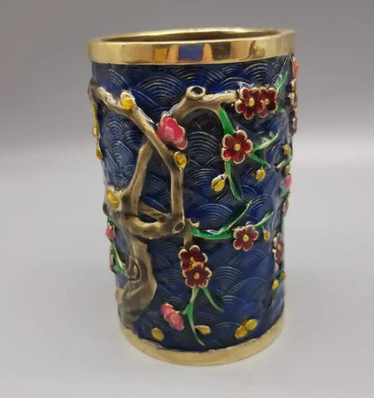 China brass cloisonne Pen holder crafts statue