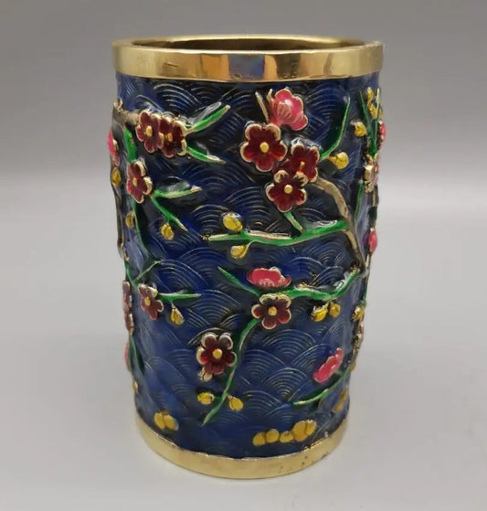 China brass cloisonne Pen holder crafts statue