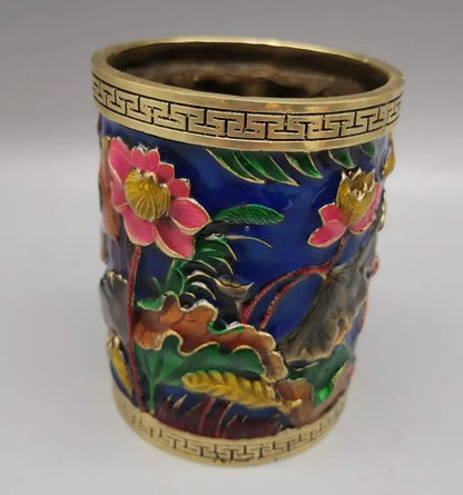 China brass cloisonne Pen holder crafts statue