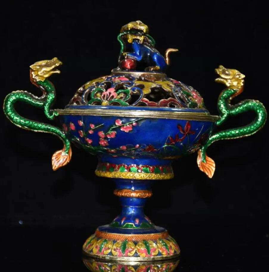 China brass cloisonne Plum, Orchid, Bamboo and Chrysanthemum Incense burner crafts statue