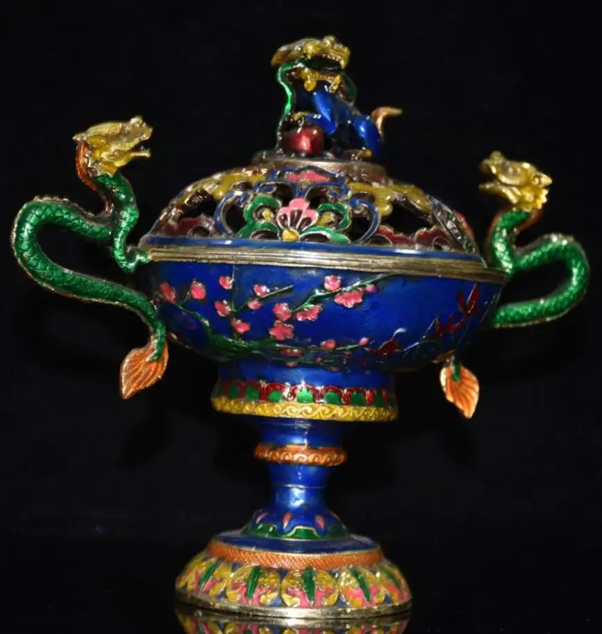 China brass cloisonne Plum, Orchid, Bamboo and Chrysanthemum Incense burner crafts statue