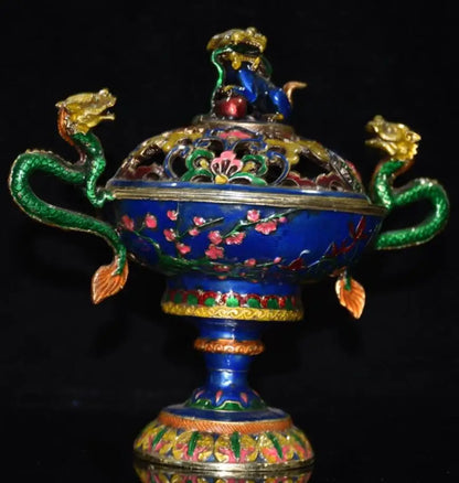 China brass cloisonne Plum, Orchid, Bamboo and Chrysanthemum Incense burner crafts statue
